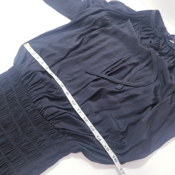 Ramy Brook Paris Smocked Black Mini Dress Long Sleeves - Picture 7 of 12